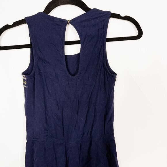 Xhilaration Womens XSmall XS Navy Blue Embroidered Tie Waist Romper Keyhole Back - Picture 5 of 8